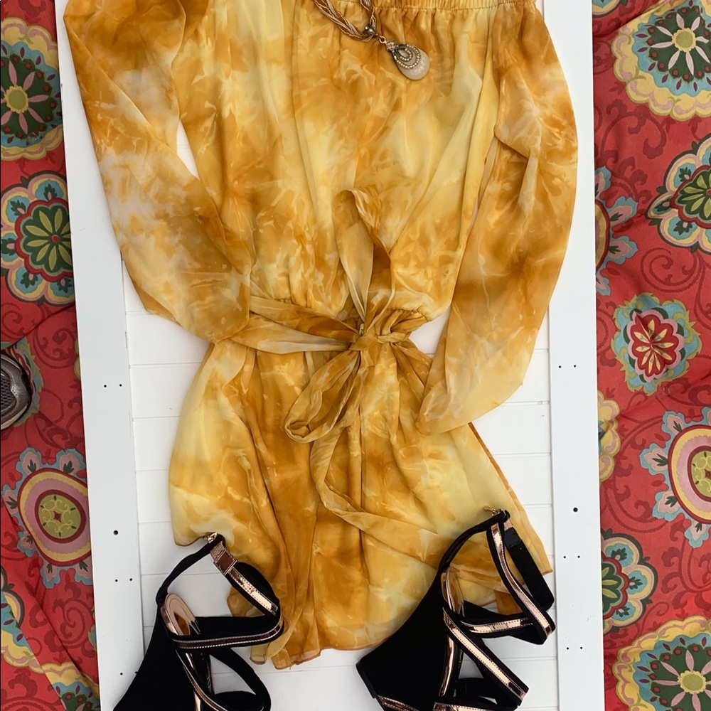Chic Yellow Tie Dye Off Shoulder Romper NWT - Picture 5 of 5